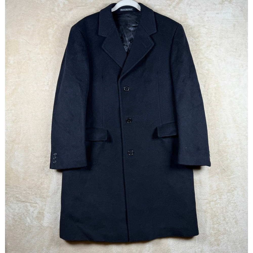 Adams Row Mens 42S Vintage 100% Wool Overcoat Navy Blue Made in Yugoslavia
